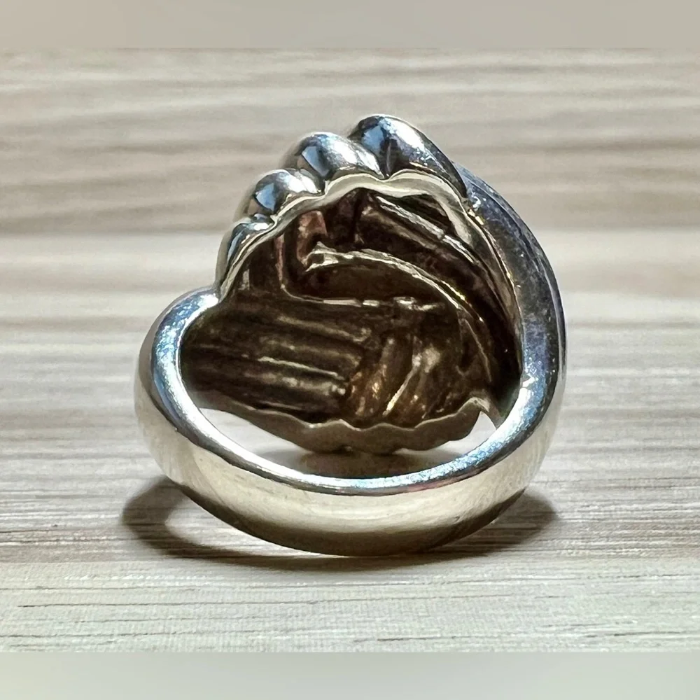 Vintage Designer Sterling Silver Modernist Fluted Woven Tall Dome Ring, Size 5.5
